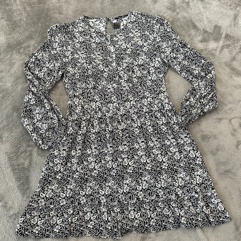 Banana Republic Black White Long Sleeve Mini Dress Women's 14